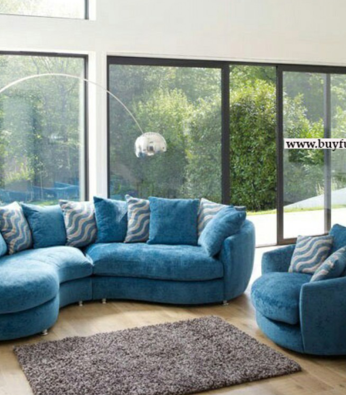 Blue Lativia Curved Sofa