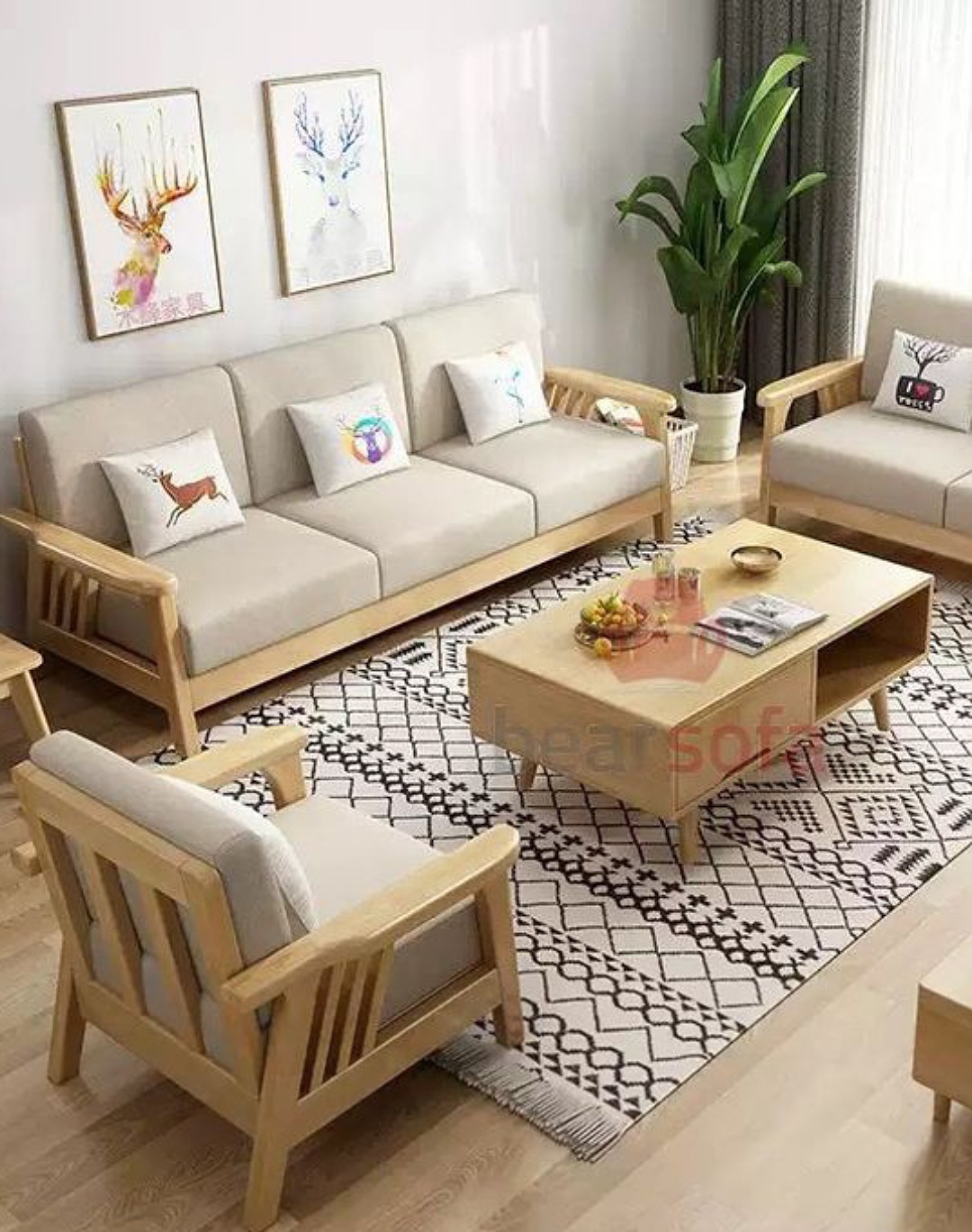 Shina wooden 6 seater sofa set