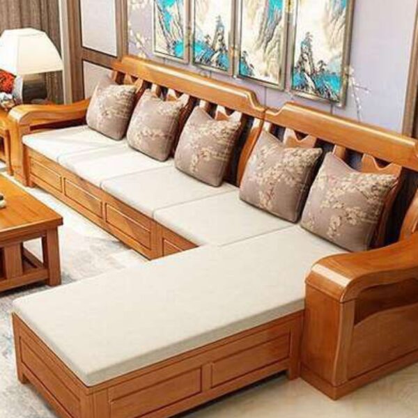 Mahogany wooden L 6 seater sofa