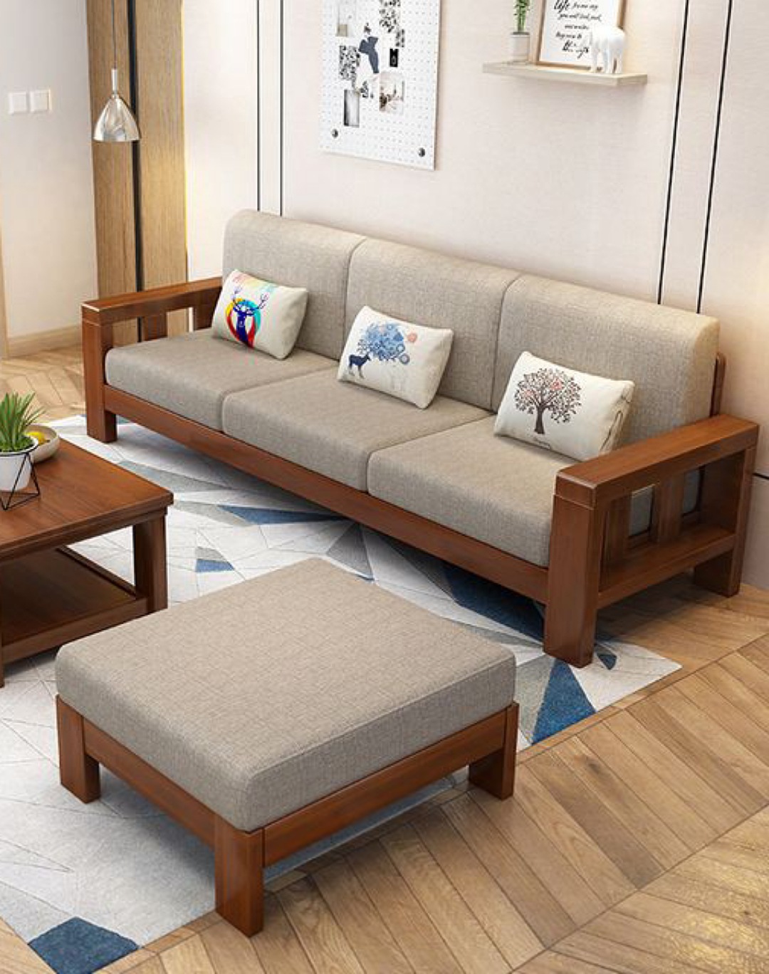 Wooden 3 seater sofa