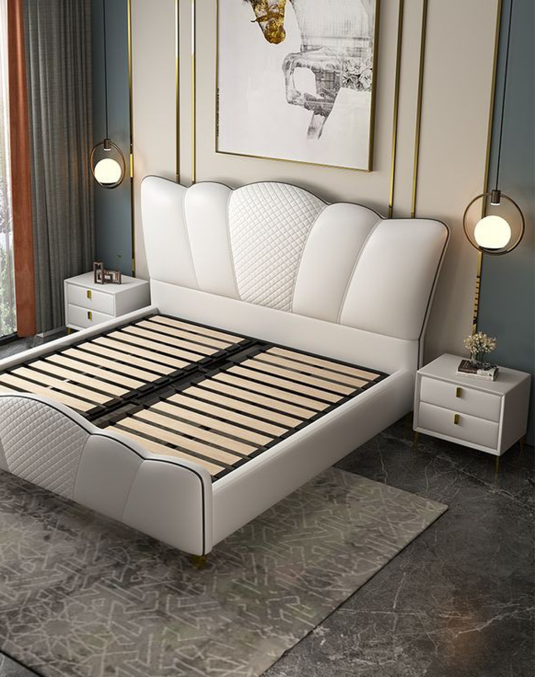 Diric white Leather bed