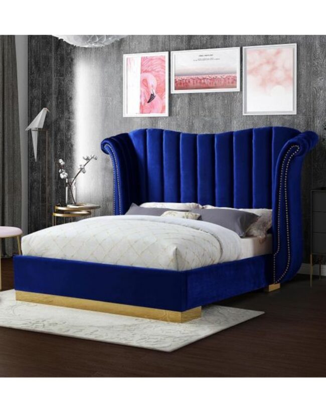 Upholstery Velvet Blue Bed