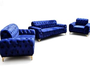 Velvet 6 Seater Blue Sofa Set Uganda