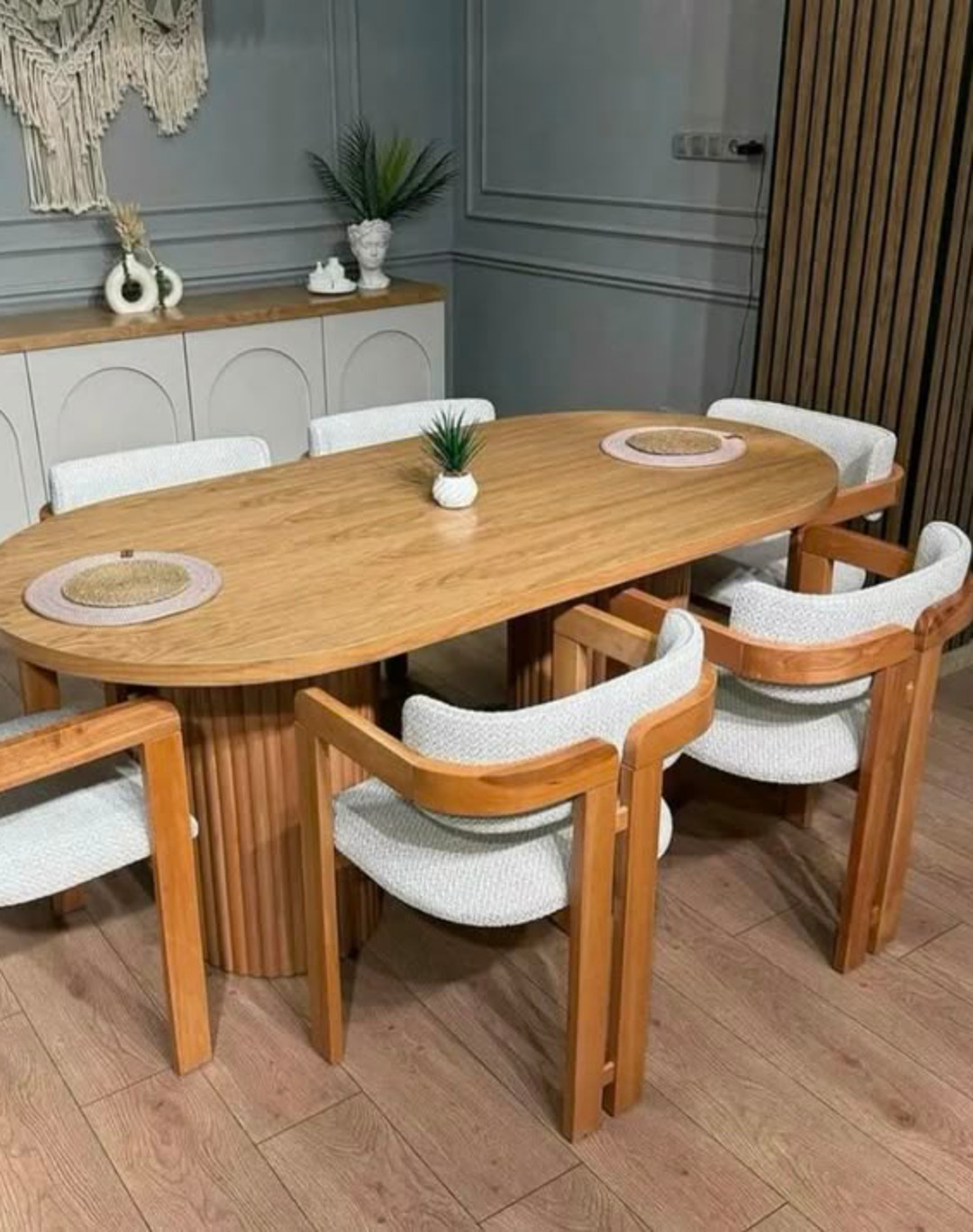 Oval 6-Seater Wooden Dining Set – Elegant & Space-Smart Dining