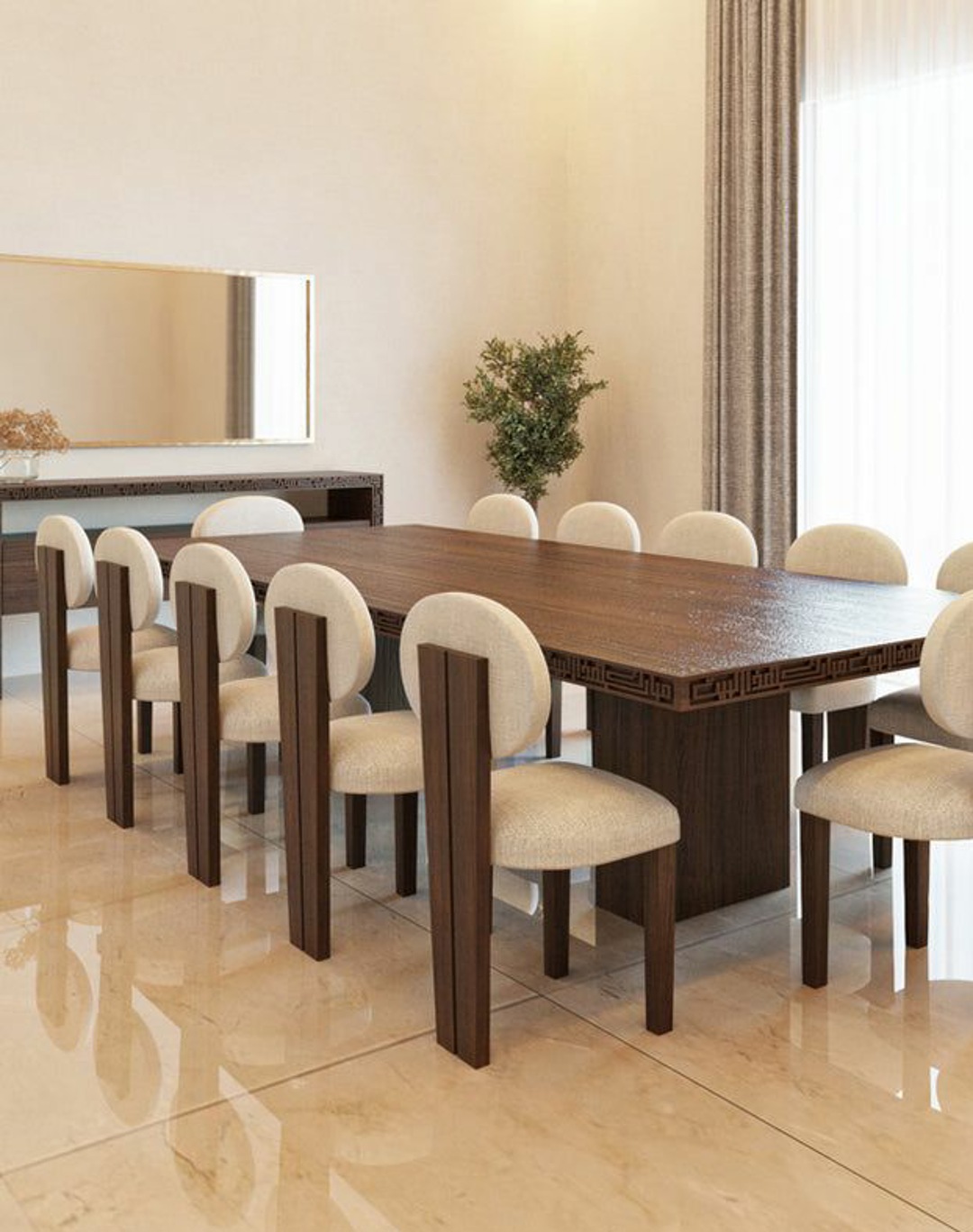 12-Seater Wooden Dining Set – Spacious Dining for Large Families